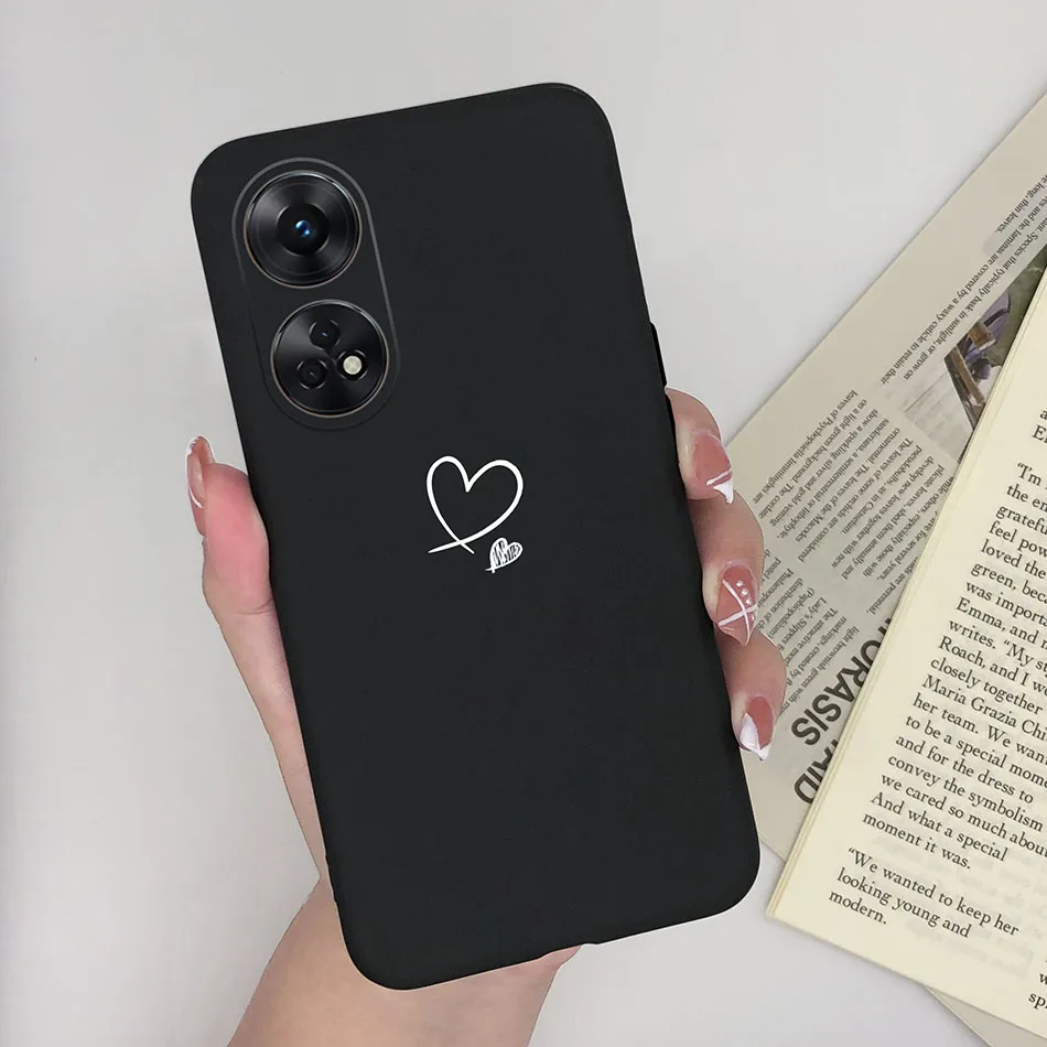 Funda de teléfono para Oppo Reno 8 T 4G 5G, carcasa trasera de silicona esmerilada a prueba de golpes para niña, corazón, flor, gato, moda - imagen 3