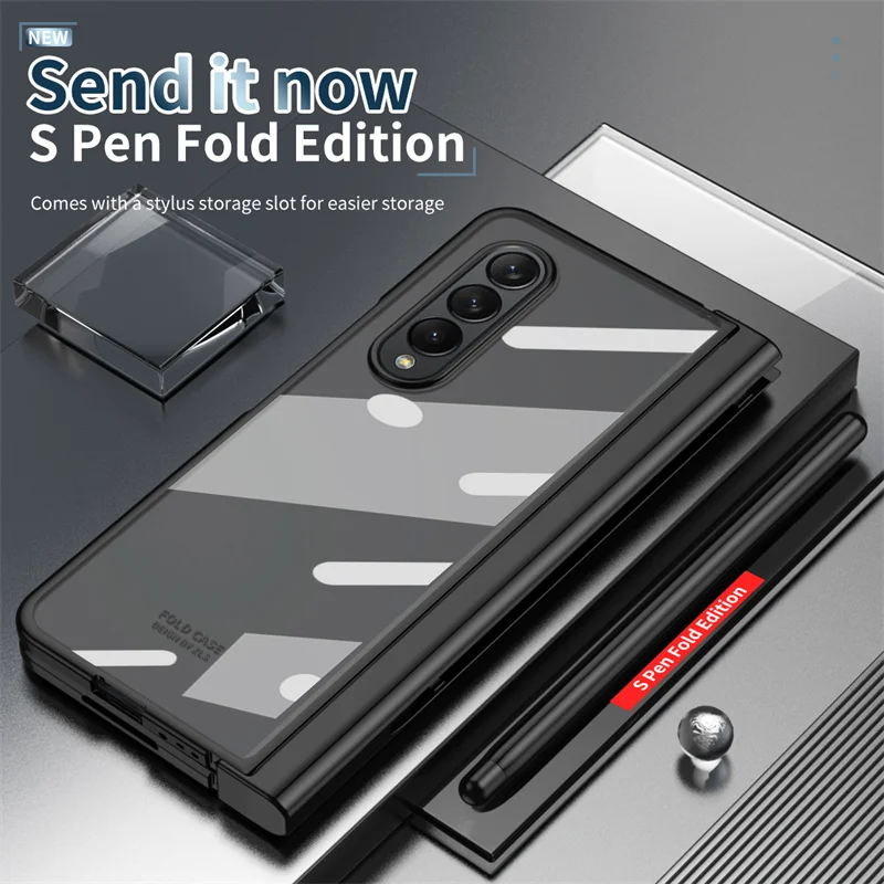 Funda de teléfono con bisagra para Samsung Galaxy Z Fold 5 4 3 2 5G con S Pen & Pen Holder, película de protección de pantalla transparente a prueba de golpes - imagen 4