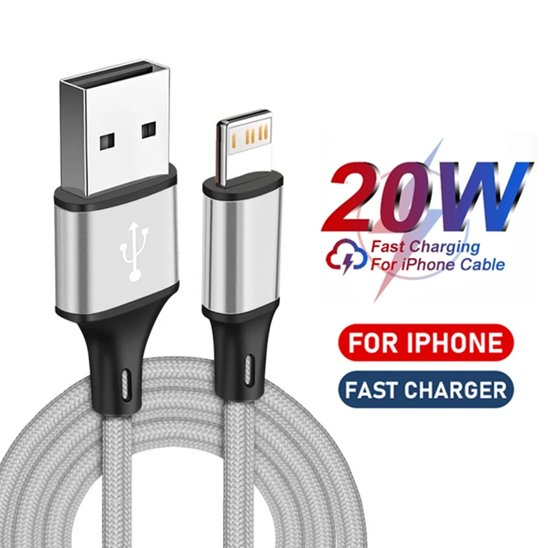 Cable USB de carga rápida para iPhone 14 13 12 11 Pro XS Max XR X 8 7 6S Plus Cable trenzado de nailon Cable de datos de cargador rápido 1m 2m 3m - imagen 3