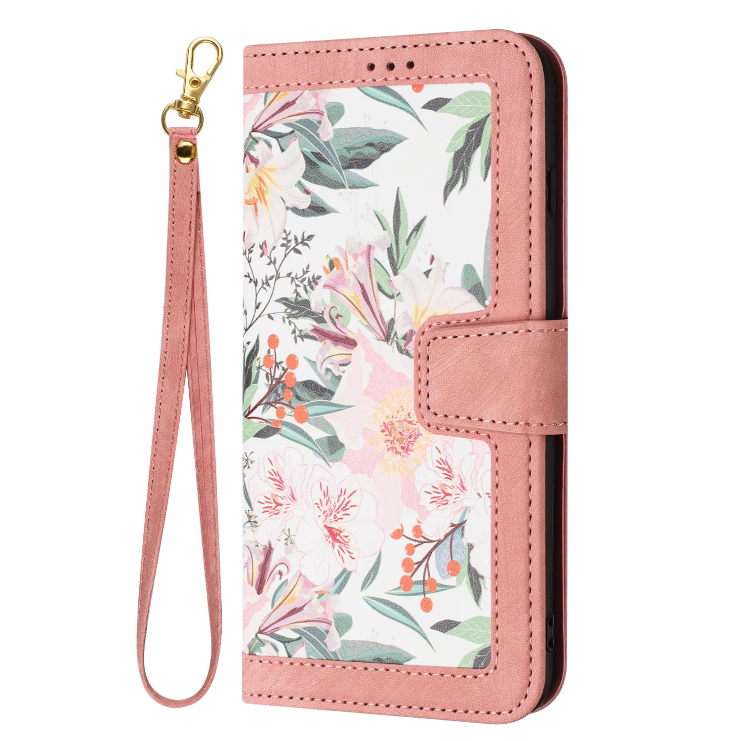 Funda de cuero con patrón de flores para IPhone, carcasa con correa de mano para tarjetas, compatible con modelos 14 Pro Max, 15, 13, 12, 11, X, XS, XR, 7, 8 Plus, SE2022 - imagen 4