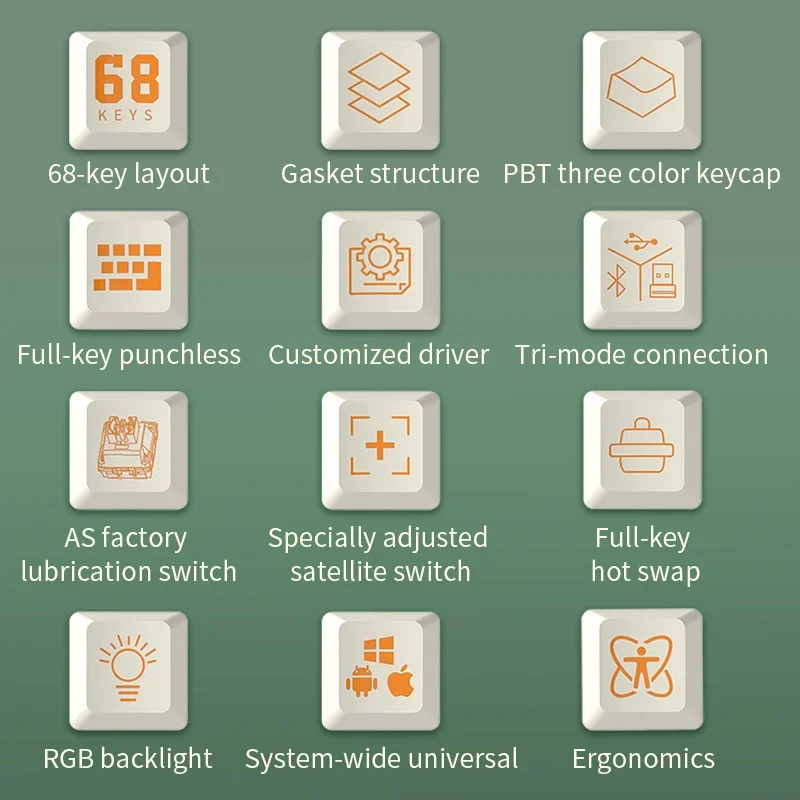 Aijaz AKS068 Professional Edition - Teclado mecánico de 68 teclas con teclas intercambiables en caliente Reproductores de PC para juegos de diseño ergonómico - imagen 4