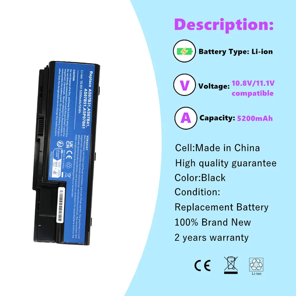 AK.006BT.019 AS07B31 AS07B32 AS07B41 AS07B42 batería del ordenador portátil para ACER Aspire 5220 5230 5920G 7720Z 5235 6930G 5315 5520 7735Z - imagen 3