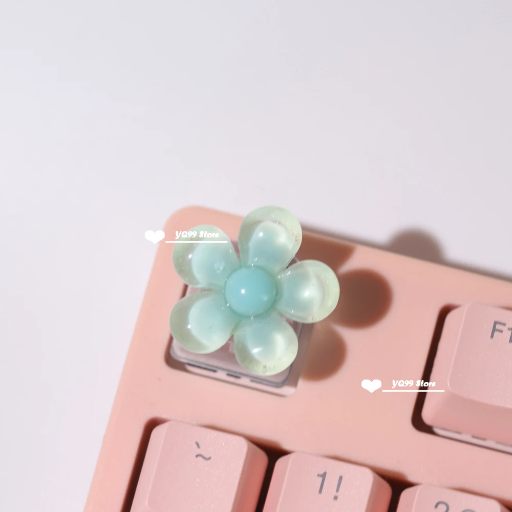 Teclas de flor rosa transparentes, adecuadas para retroiluminación, teclado mecánico RGB, decoración personalizada, teclas individuales hechas a mano - imagen 2
