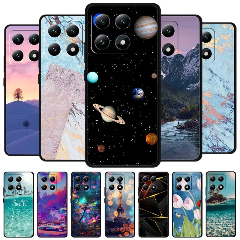Para Xiaomi 15T 5G protección negra paisaje impreso parachoques de silicona suave para Xiaomi 15T Pro 5G Cloud Planet pintado parachoques Coque
