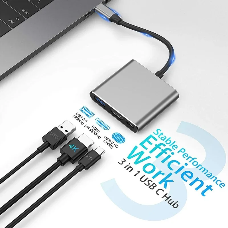 Hub USB C 3 en 1 tipo C a HDMI 4K PD, adaptador de estación de acoplamiento de carga rápida, divisor para MacBook, teléfono, PC, accesorios de ordenador - imagen 4