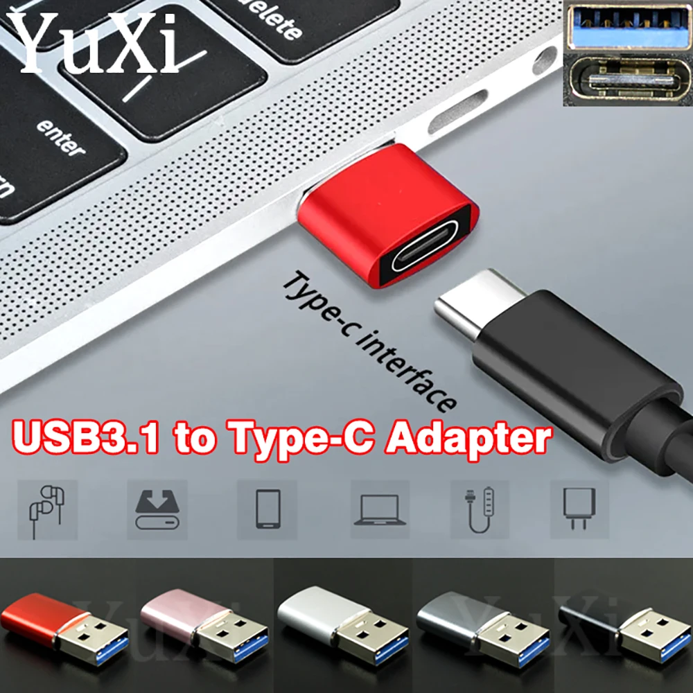 Convertidor de conector USB macho a tipo C hembra, adaptador de transferencia de datos de carga, Cable de cargador, USB 3,1 para teléfono y portátil, 1 ud.