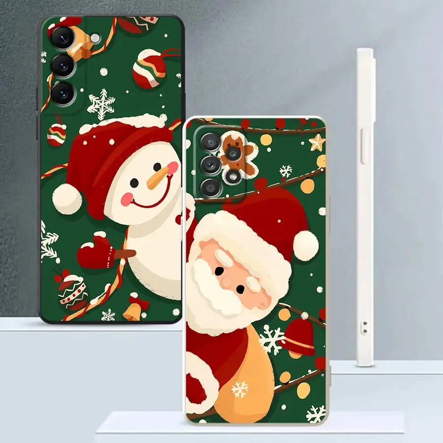 Funda de teléfono para Samsung Galaxy A34 A22 A52 A35 A36 A26 A24 A15 A16 A11 A12 A51 A13 A14 funda suave Claus Elk muñeco de nieve Navidad