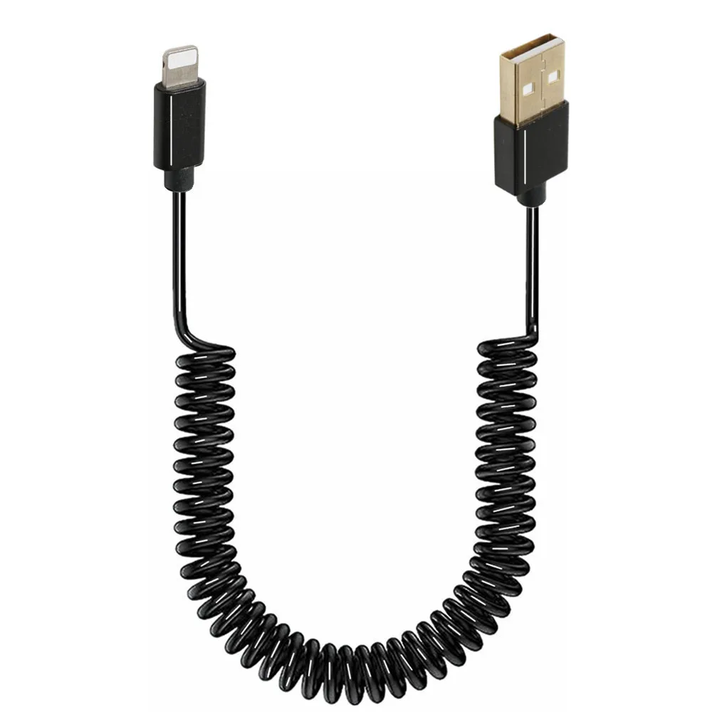 Cable de carga rápida con resorte USB, Cable cargador fijo de extensión para IPhone 13, 12, 11 Pro MAX XR X 8, Cable de datos PD para teléfono