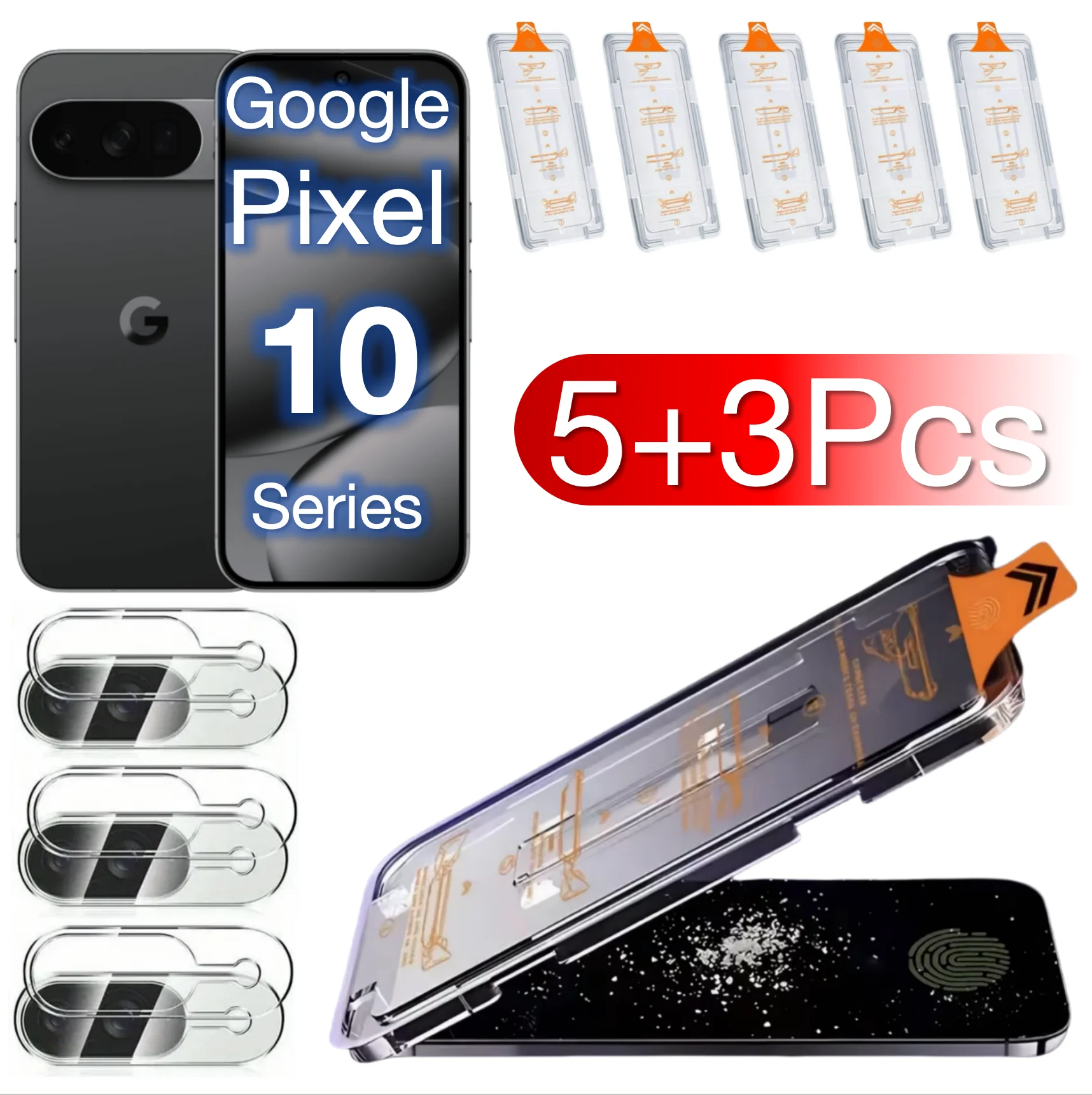 5 + 3 uds para Google Pixel 10 Pro XL 9 9a 8A 8 7 7a 6a 5G Protector de pantalla cámara trasera vidrio templado sin burbujas de polvo Kit fácil - imagen 2