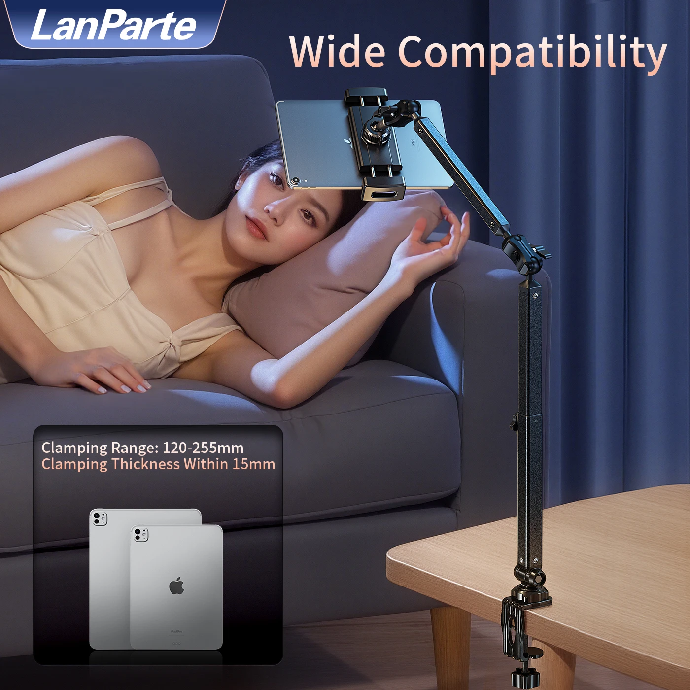 Soporte para tableta Lanparte para escritorio, soporte con abrazadera para iPad, 360 °   Soporte de brazo ajustable para tabletas iPad Pro/Air/,Galaxy Tabs, 4,7"-13,5" - imagen 3