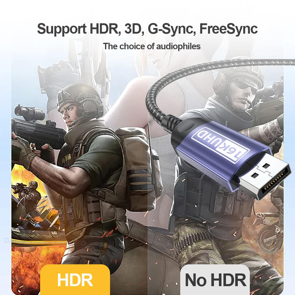 Cable Displayport de vídeo Ultra HD de 80Gbps, 16K @ 60Hz, 2,1 HDR, 3m, 5m, 8K @ 120Hz, DP 2, 1, Cable de Audio 4K @ 240hz, 2m, 1m, Cable de puerto de visualización m 3D - imagen 4