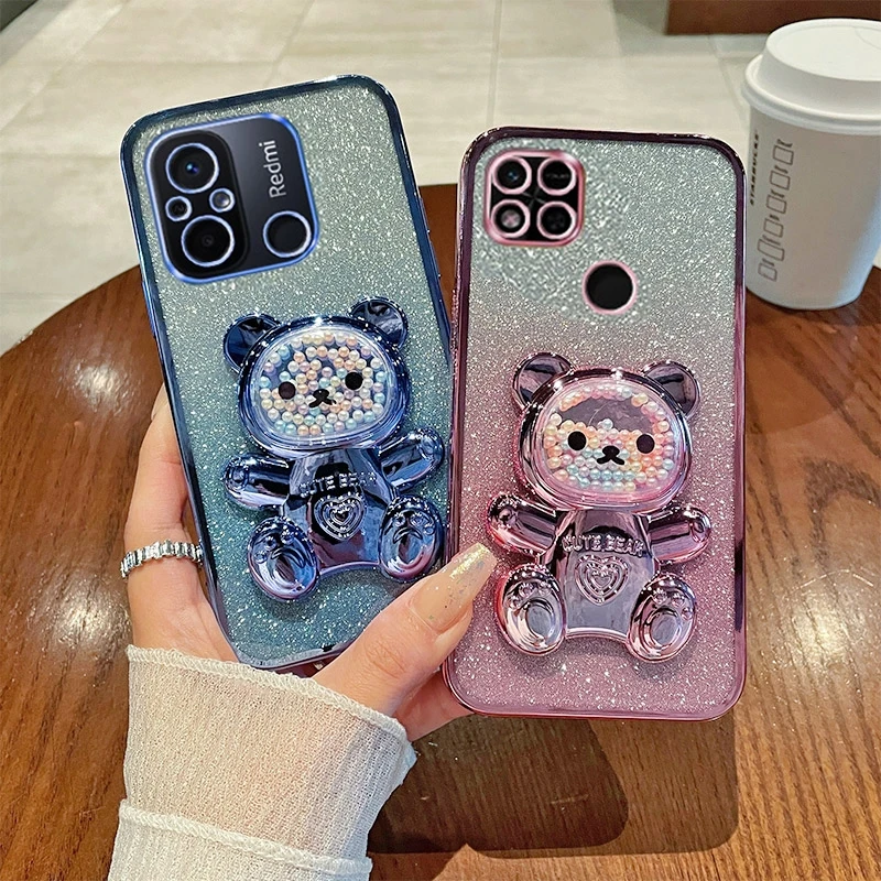 Funda brillante con soporte de oso para Xiaomi, carcasa de silicona con brillo para Redmi 12c, 13c, 12, 10, 4g, 10a, 10c, 9, 9a, 9c, A1, A2 Plus, A3 - imagen 3