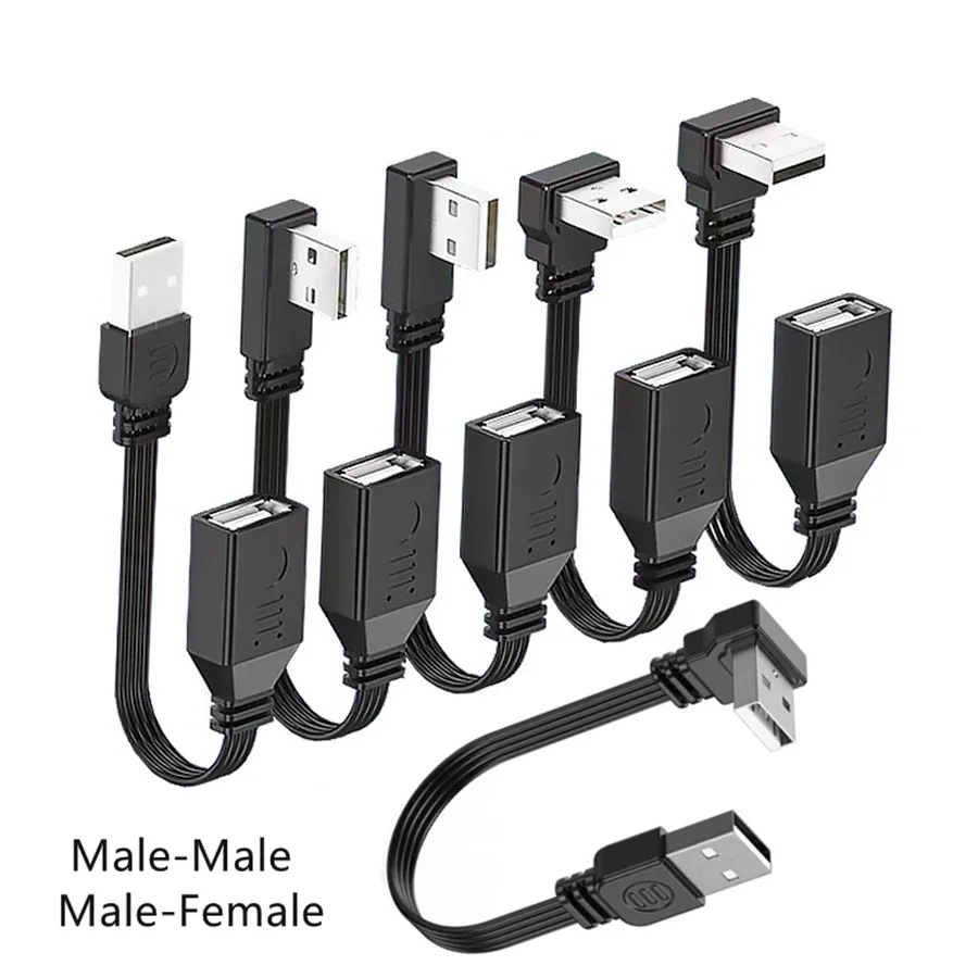 10cm 20cm USB2.0 A macho a hembra 90 adaptador de extensión en ángulo Cable plano USB2.0 macho a hembra Cable derecho izquierdo hacia abajo - imagen 2