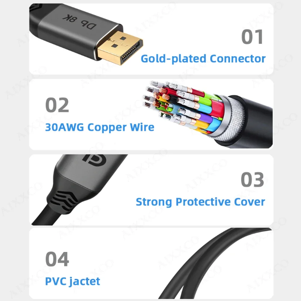 Cable Displayport 8K DP1.4 4K144Hz Cable de Audio y vídeo para Xiaomi TV Box PC Monitor de ordenador portátil Videojuego DP Cable puerto de visualización - imagen 4
