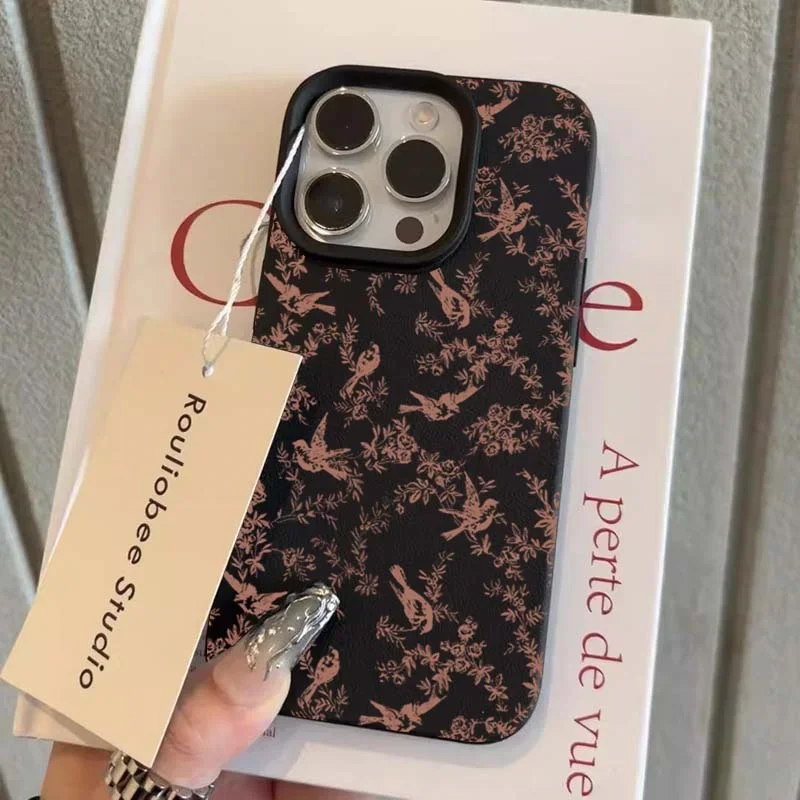 Funda para iPhone 11 12 13 14 15 16 Pro Plus X XR XS Max 16E Rosa pájaros patrón Floral elegante TPU a prueba de golpes suave TPU Funda