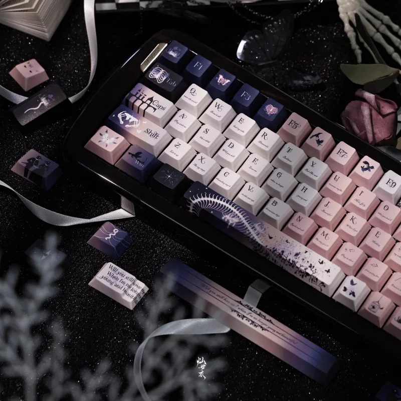 Teclas Death Hymn, teclas de punto de personalización de dibujos animados de Anime, perfil de cereza, Material PBT, teclas de teclado mecánico, 140 teclas - imagen 5