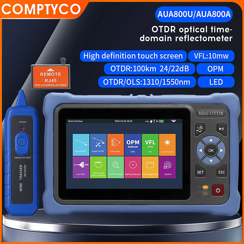 AUA800A/800U 100KM OTDR 1310/1550nm 24/22dB reflectómetro de dominio de tiempo óptico probador de fibra óptica con mapa de eventos VFL OLS OPM