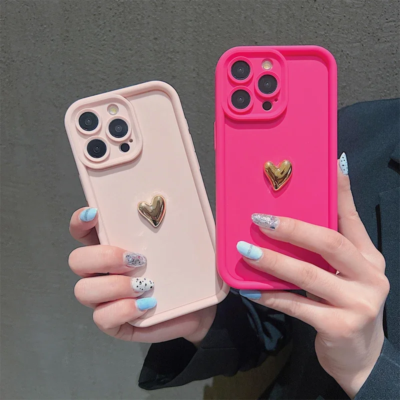 Funda de teléfono suave de silicona con corazón dorado 3D para iPhone 16 17 15 14 13 12 11 Pro Max 16E 17Air 7 8 Plus cubierta mate caramelo a prueba de golpes - imagen 4