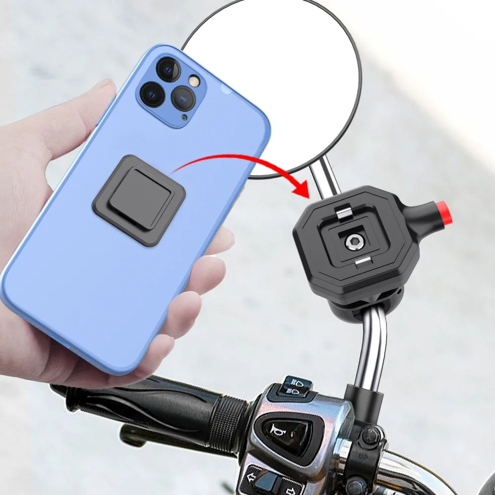 Soporte para teléfono con espejo retrovisor para motocicleta, soporte Universal para teléfono móvil con bloqueo rápido de seguridad para bicicleta eléctrica y patinete