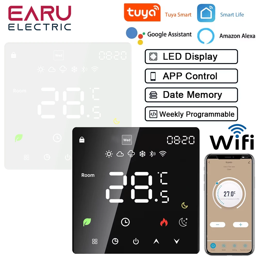 Termostato inteligente Tuya WiFi, calefacción de suelo eléctrica TRV, caldera de Gas y agua, control remoto por voz y temperatura para Google Home Alexa - imagen 2