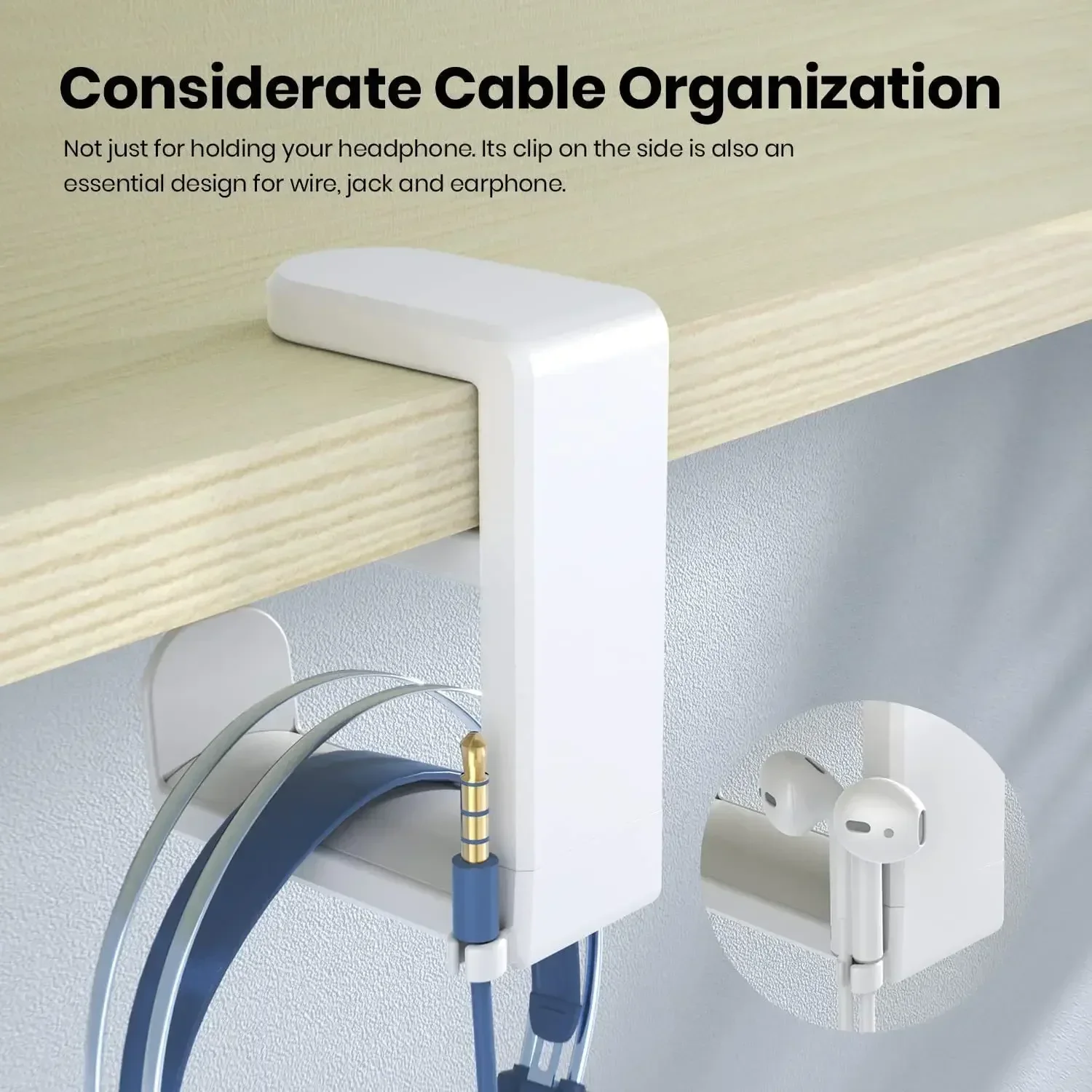 Gancho de Clip para mesa sin perforaciones, soporte para auriculares giratorio de 360 grados, almacenamiento colgante de tela, abrigo, llaves, organizador de toallas