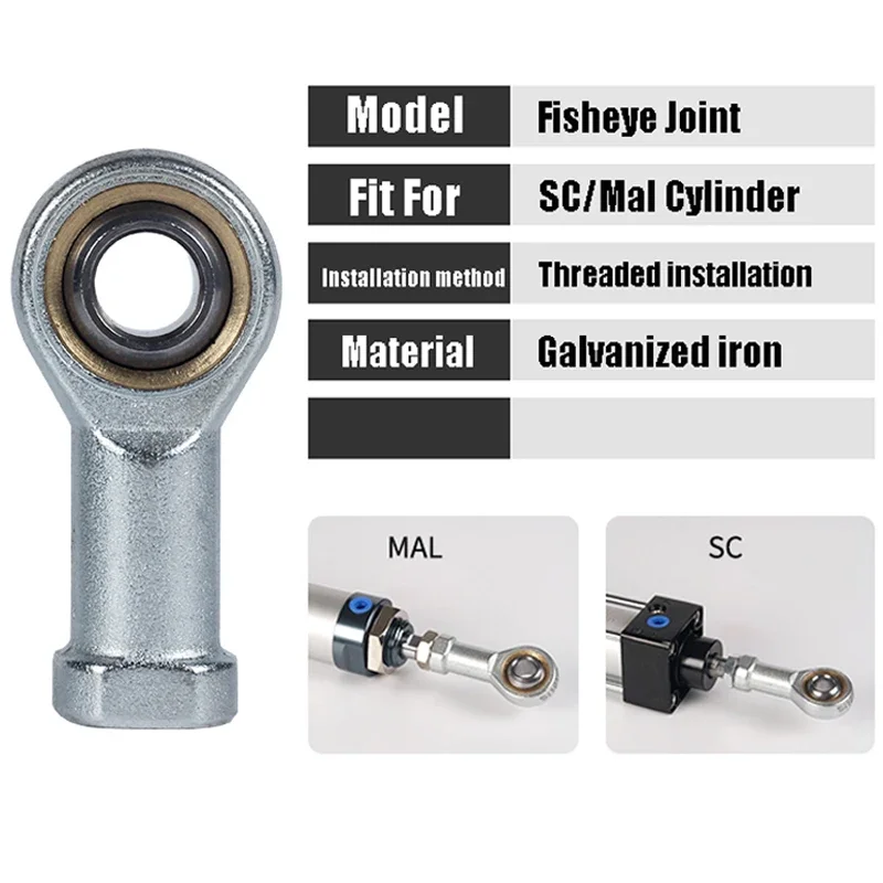 Junta ojo de pez, extremo de varilla de pistón hembra, cabezal de bola, cilindro neumático Universal, montaje en U, rodamiento de nudillo, rosca interna - imagen 3