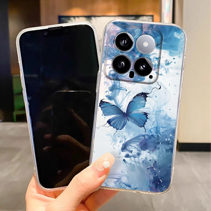 Para Xiaomi 14 funda de moda flores pintadas cubierta de teléfono de silicona transparente para Xiaomi 14 Xiaomi14 6,36 "Fundas divertido gato pareja Shell - imagen 4
