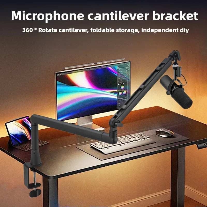 Brazo de micrófono 360 ° Soporte de micrófono giratorio con soporte de escritorio, brazo de micrófono de escritorio plegable con adaptador de tornillo de 3/8'' a 5/8'' - imagen 3