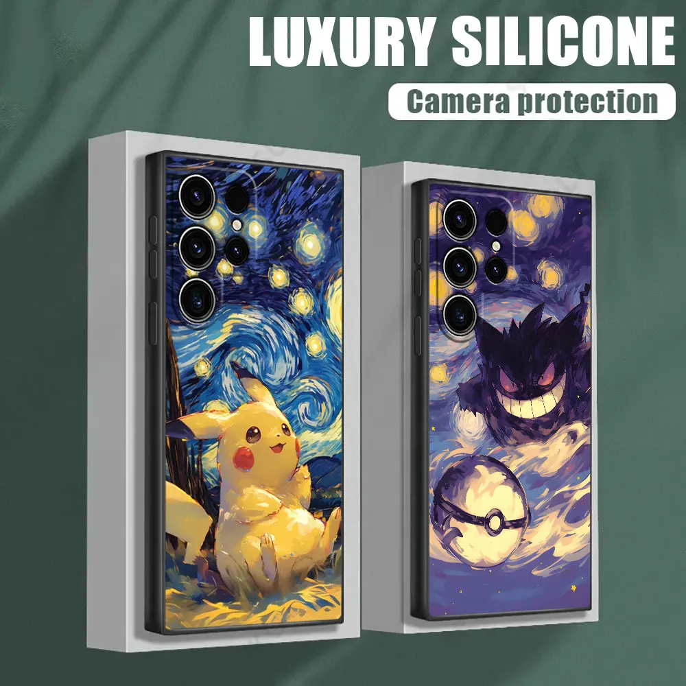 Pikachu Gengar Pokemons cielo estrellado suave S25 funda para Samsung Galaxy S24 S23 S20 S21 FE S22 S25 Ultra S10 Plus cubierta de teléfono negra - imagen 2