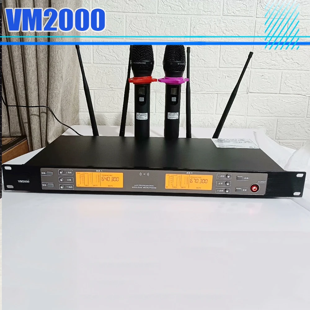 Micrófono inalámbrico VM2000 de 4 antenas 1 a 2 True Diversity Todo metal - imagen 2