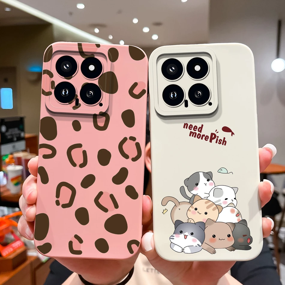 For Xiaomi 14 Pro Phone Case Cute Cat Soft Liquid Silicone Full Coverage Anti Drop Back Cover For Xiaomi14 14Pro Bumper Funda