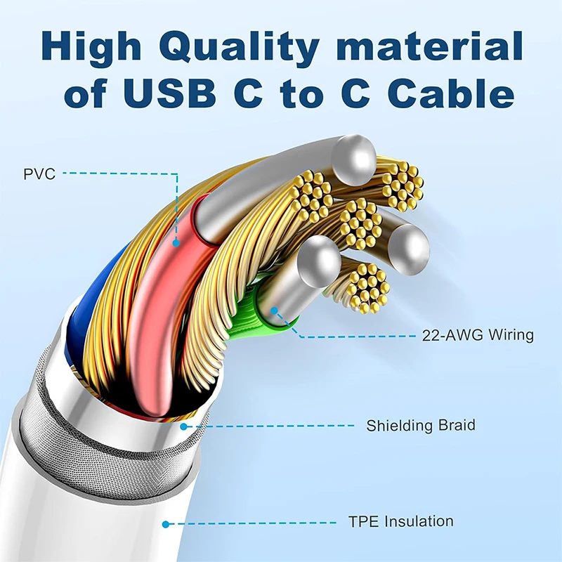 PD 60W USB C a USB tipo C Cable de datos de carga rápida para Iphone 16 15 Huawei Samsung Xiaomi línea de datos Cable de teléfono blanco y negro - imagen 5