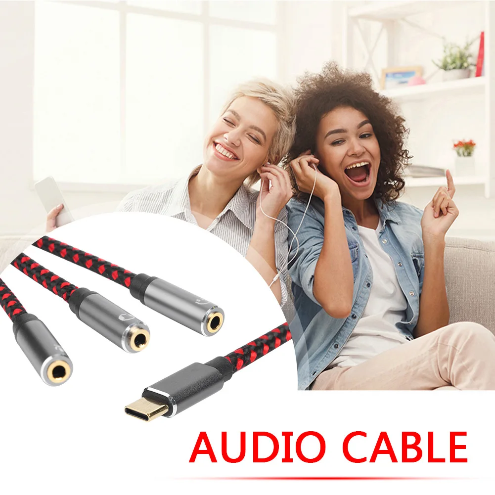 Type-C Audio Cable USB C Male To 3.5mm Jack Aux Headphone Adapter Earphone Microphone Splitter Braid Cord for PC Mobile Phone - imagen 4