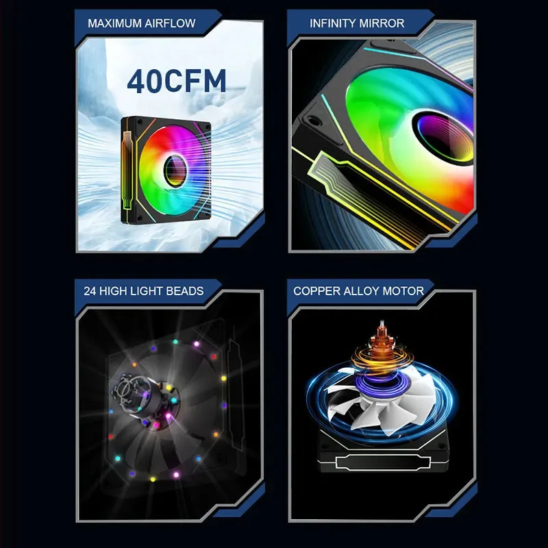 UPSIREN-ventilador UF-9 PRISM 4 PRO para chasis de ordenador, dispositivo de refrigeración silencioso de 92mm, ARGB, 4 pines, PWM, 12V, gran volumen de aire - imagen 5