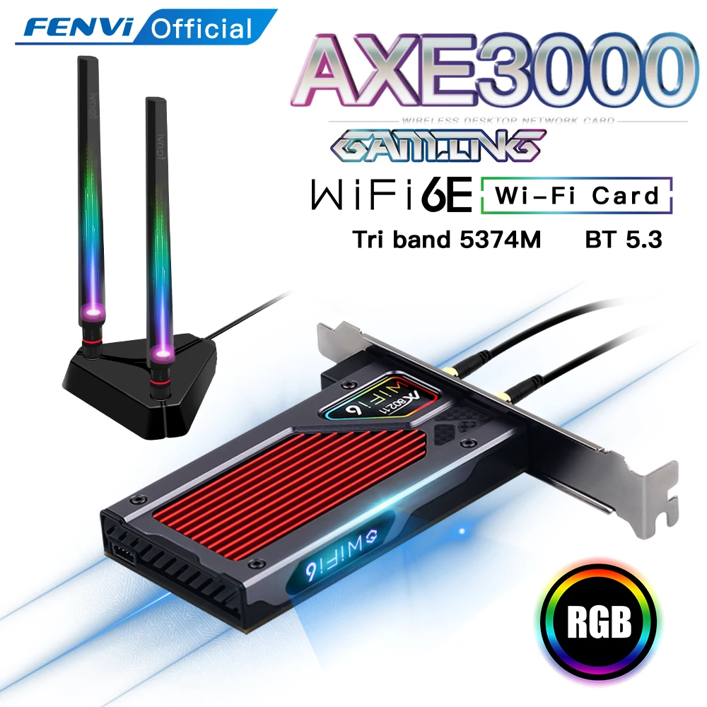 FENVI FV-AXE3000 Wi-Fi 6E AX210 Bluetooth 5,3 inalámbrico 5374Mbps 2,4G/5GHz/6G WiFi 802.11AX/AC PCIExpress adaptador de tarjeta de red PC