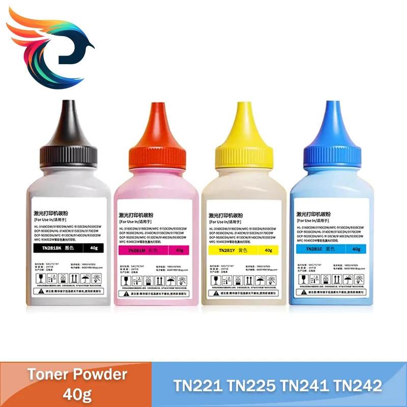 Polvo de tóner de repuesto de Color de 40g para Brother TN221 TN225 TN241 TN242 TN243 TN245 TN246 TN247 TN251 TN255 TN261 TN265 TN281 TN285