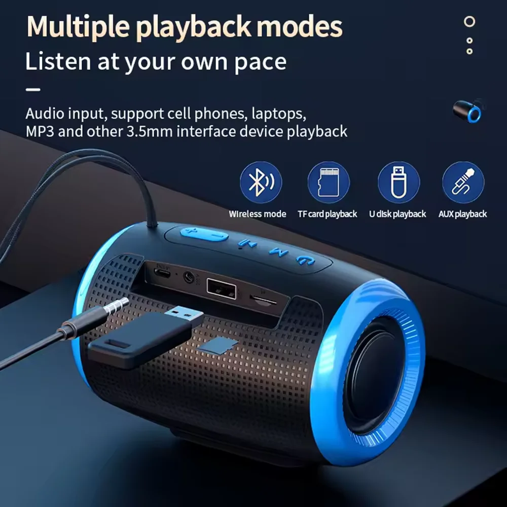 Altavoz Bluetooth portátil para exteriores, resistente al agua, inalámbrico, TWS, caja de columna de Radio, soporte para tarjeta TF, reproductor de música estéreo 3D Hi-Fi - imagen 2