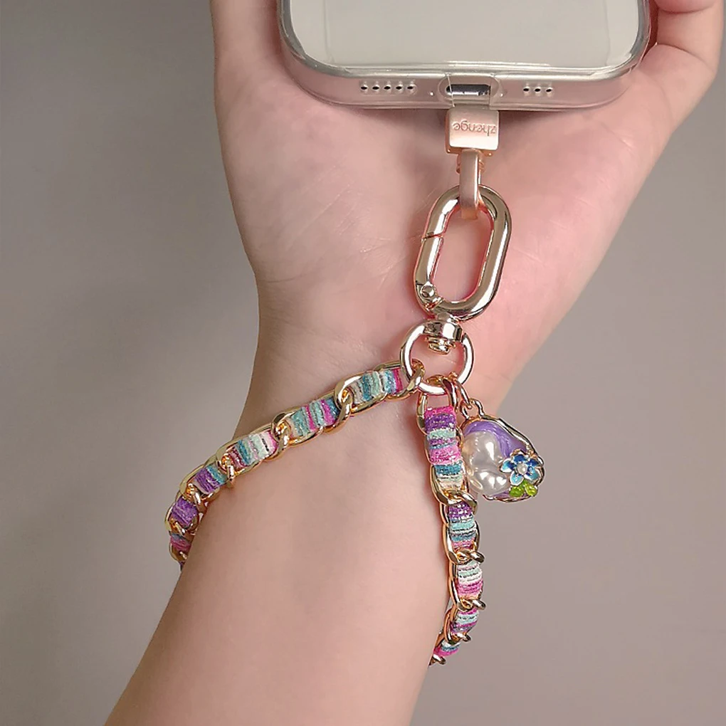 Cordón de cadena de Metal para teléfono móvil con decoración de concha de perla para mujer, colgante de muñeca, cadena de teléfono pintada antirotura - imagen 5
