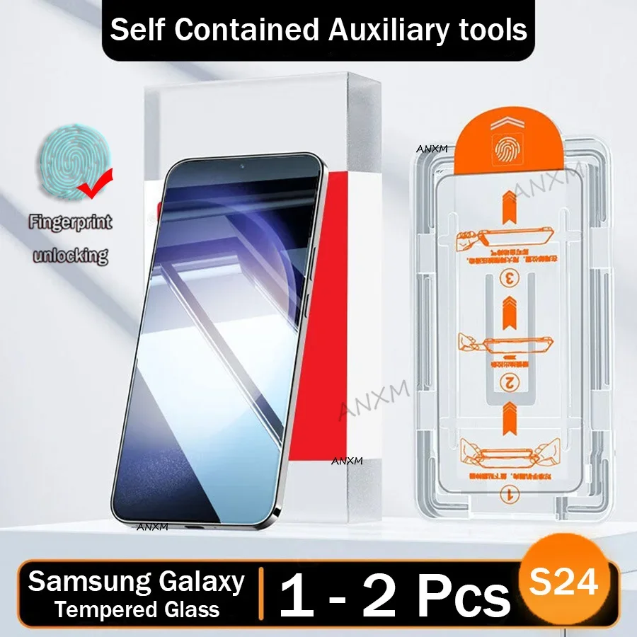 Protector de pantalla de vidrio templado para Samsung Galaxy, Protector de pantalla con huella dactilar, sin polvo, fácil instalación, para S24 Ultra, S23, S22, S21 Plus, 1 a 2 unidades