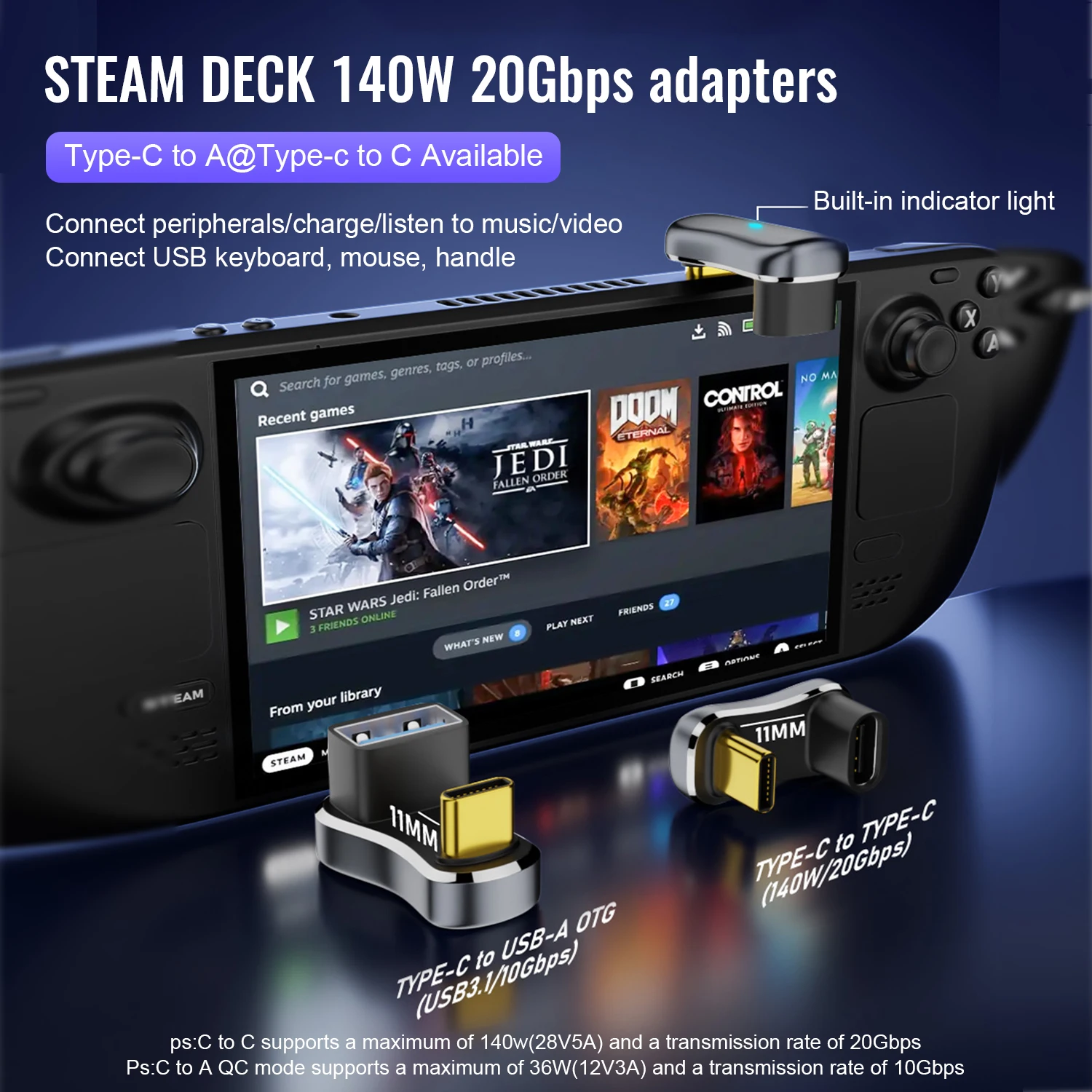 180 grados en forma de U 140W tipo C a tipo C 20Gbps tipo C a USB-A OTG 10Gbps 4K tableta USB-C convertidor de carga para cubierta de vapor - imagen 2