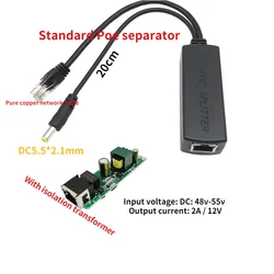 Splitter PoE 48V a 12V para Cámara IP – IEEE 802.3at/af Aislado