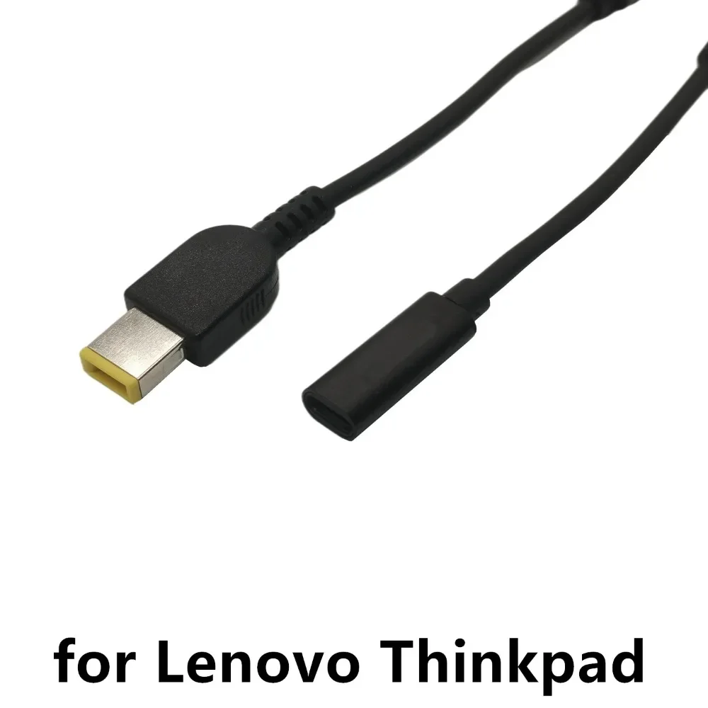 Convertidor de enchufe USB tipo C hembra a cuadrado, Cable de carga rápida USB-C, adaptador de corriente CC para portátil, conector para Lenovo Thinkpad, 65W