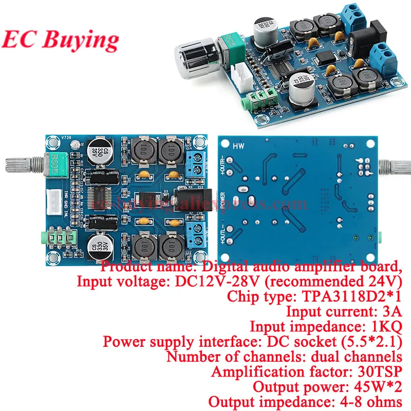 10 uds/1 unidad TPA3118 PBTL 60W Mono módulo de placa amplificadora de Audio de potencia Digital DC 8-24V para Arduino de doble canal 2*45W 30W XH-M314 - imagen 4