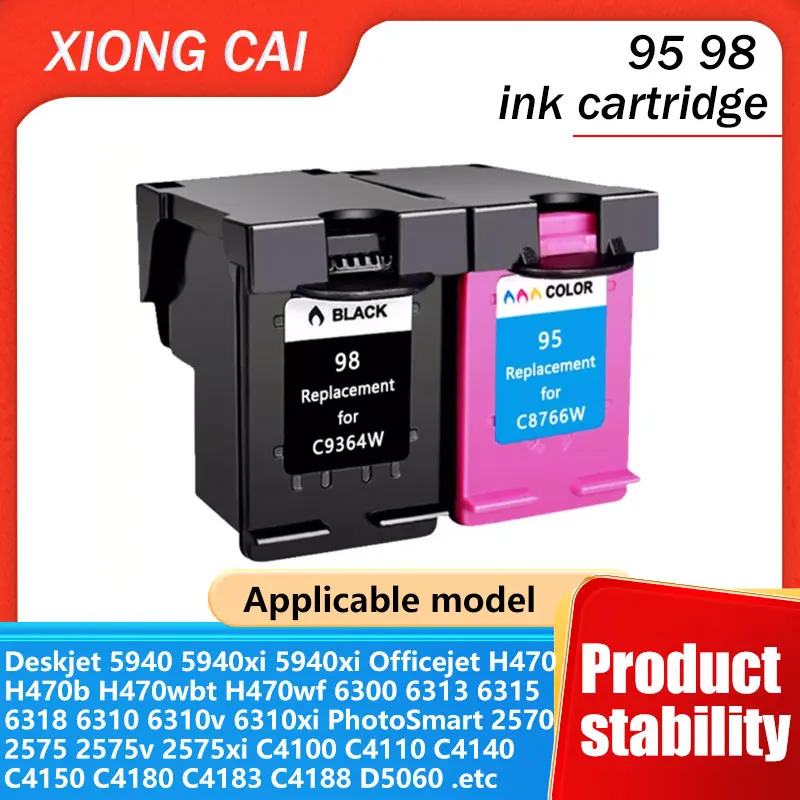 Adecuado para cartuchos de tinta compatibles con impresora HP95 98 Officejet K7100 K7103 K7108 H470 H470b H470wbt H470wf 100 L411a L411b