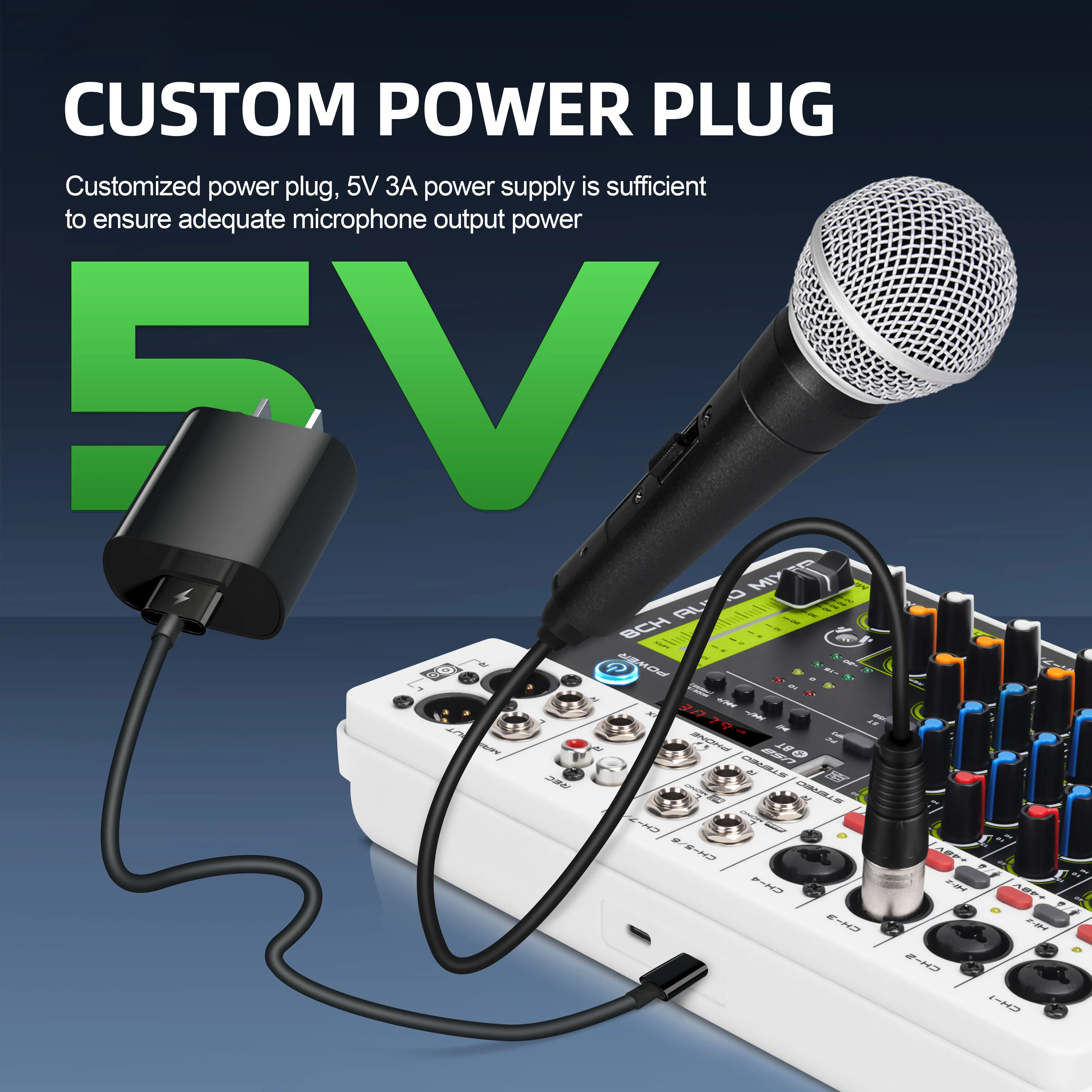 Mezclador de interfaz de Audio Debra V8, Bluetooth 5,0, alimentación fantasma para banda de escenario de estudio de computadora con efectos de reproducción de retardo - imagen 4