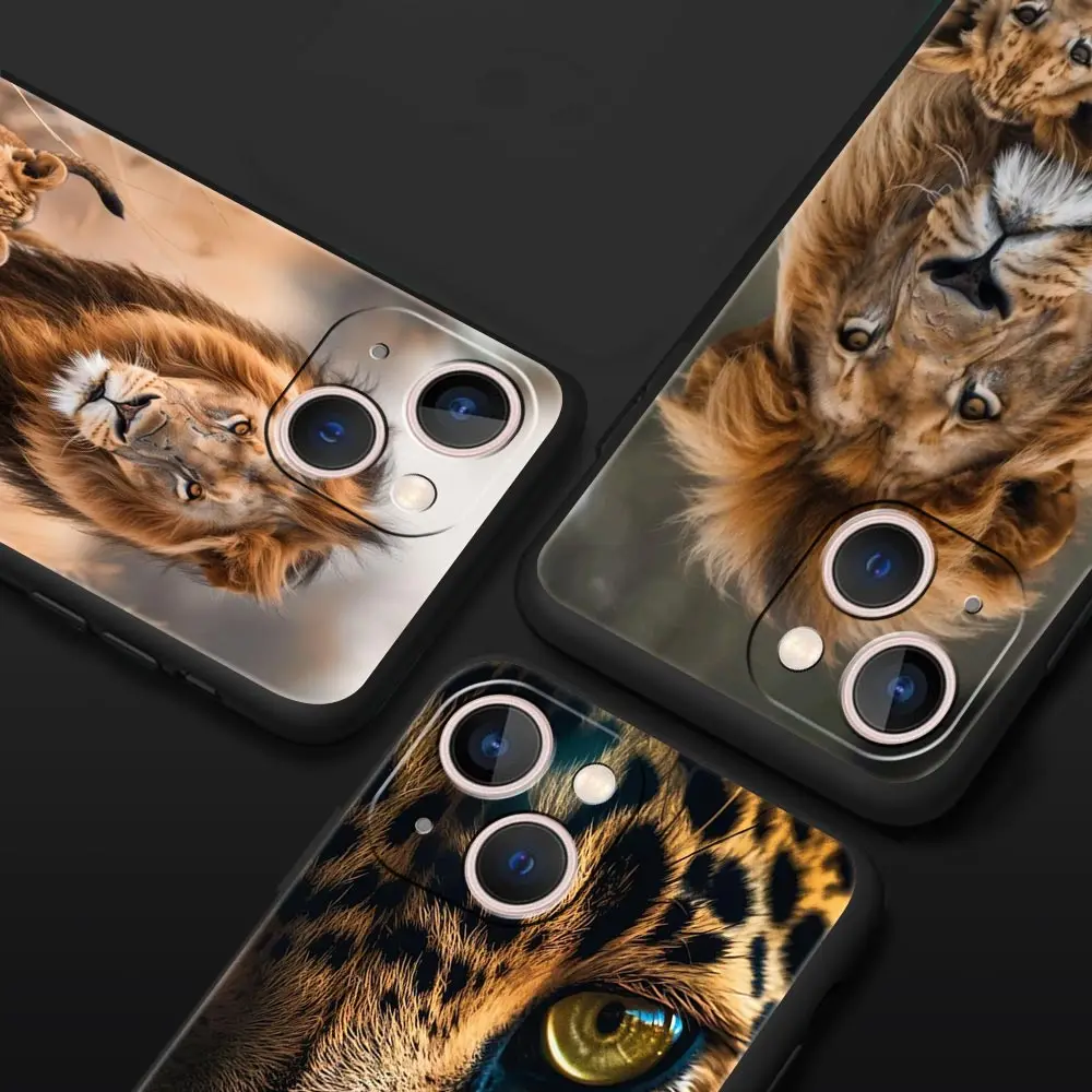 Funda de teléfono de lujo Lion Alpha Male Cub para Apple iPhone 16 11 15 14 Pro MAX 12 13 7 8 Plus X XR XS SE funda negra de silicona - imagen 2