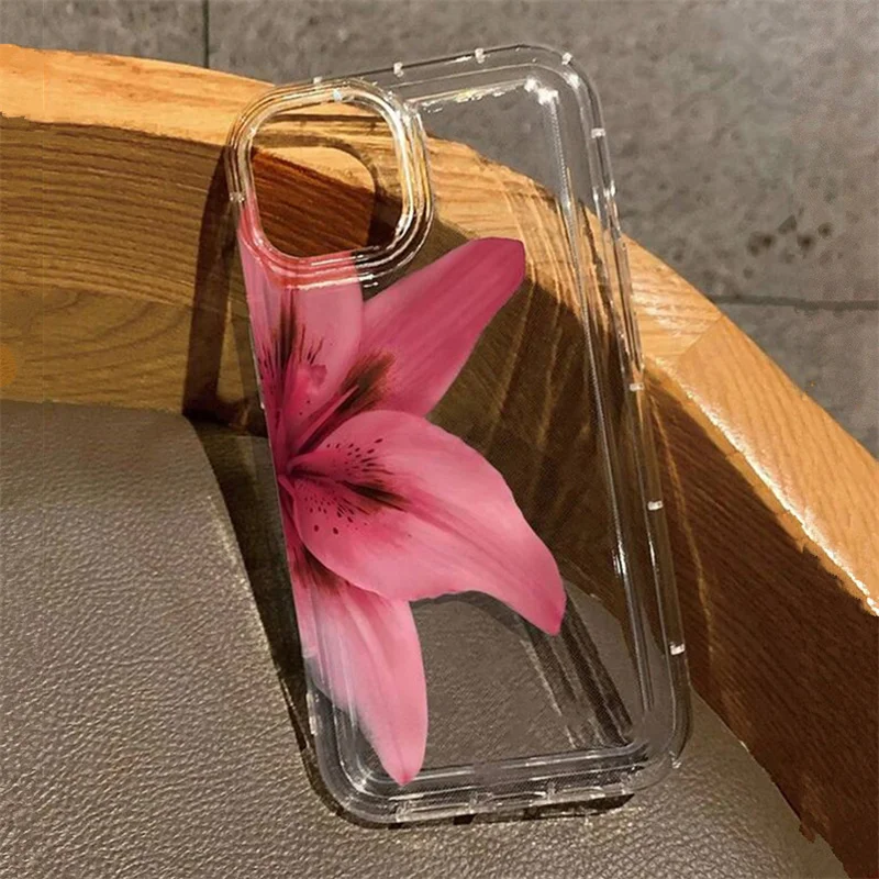 Funda de teléfono transparente con diseño de lirio rosa Ins para iPhone 16 16e 14 13 15 Pro Max 11 12 Pro Mini 7 8 Plus SE 2022 cubierta a prueba de golpes - imagen 5