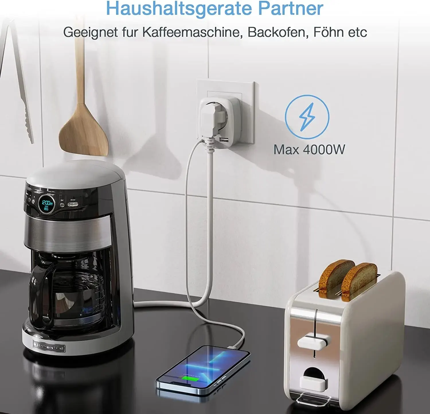 Extensor de enchufe de pared TESSAN EU con 1 enchufe de CA y 2 puertos USB Adaptador de 5V 2.4A Cargador de enchufe 3 en 1 para viajes en casa - imagen 5