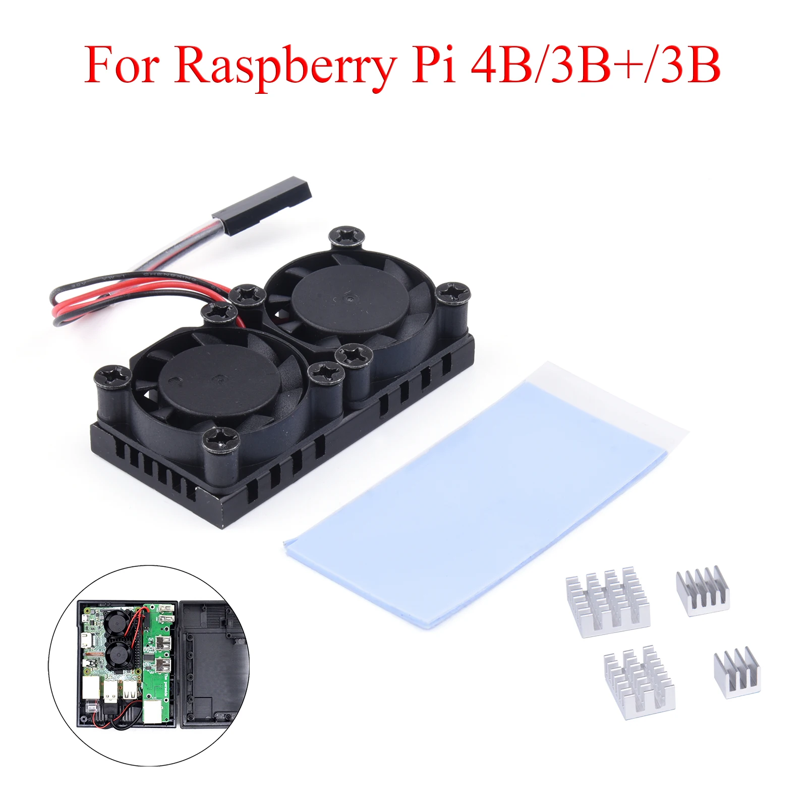 Kit de refrigeración de doble ventilador con disipador de calor para Raspberry Pi 4B/3B+ - Enfriador de 5V 7500rpm para Raspberry Pi 4 Modelo B