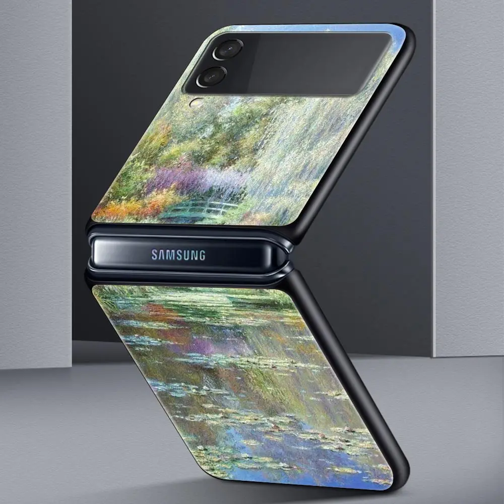 Funda de teléfono plegable para Samsung Galaxy Z Flip 3, 4, 5, PC, Claude Monet, pintor de impresión, negro duro - imagen 3